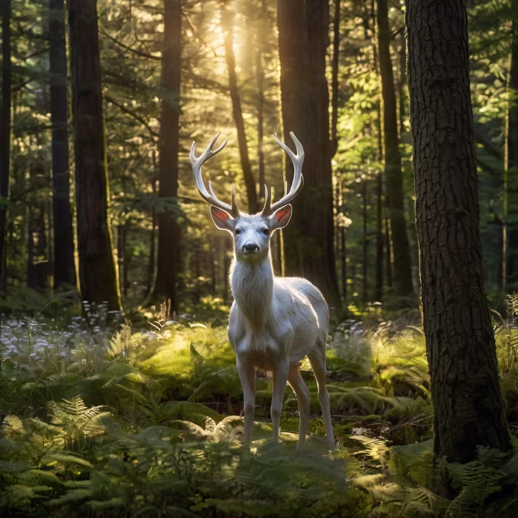 white deer in the forest