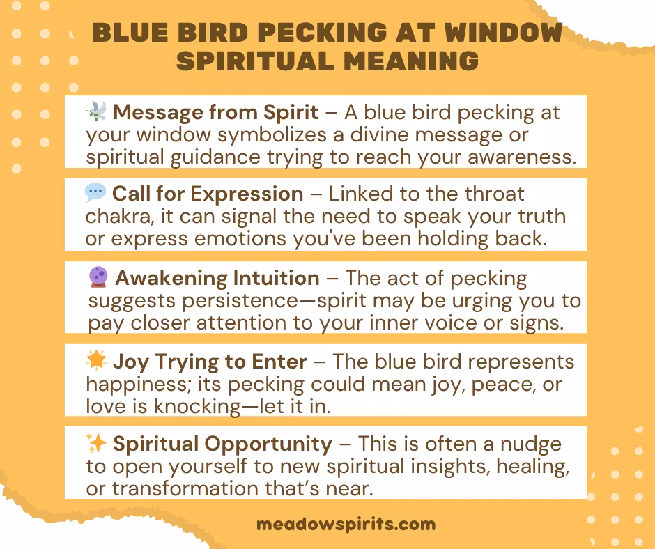 blue bird pecking at window spiritual meaning